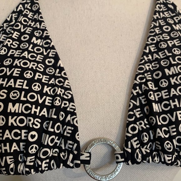 Michael Kors Peace & Love Black/ White Large Bikini Top - Picture 6 of 7